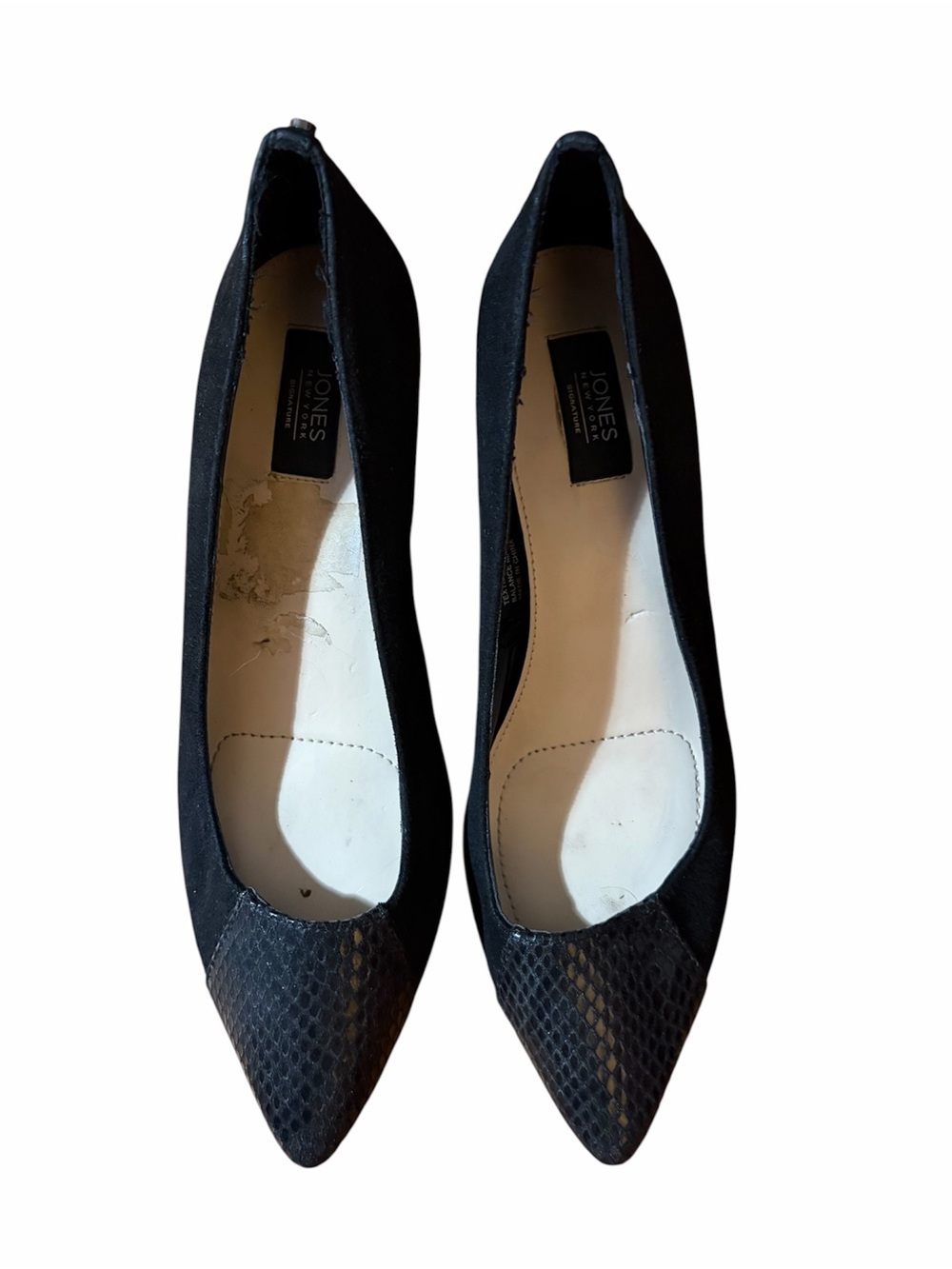 Vintage Jones New York Suede Snakeskin Cap Toe Pumps Black Heels Size 8